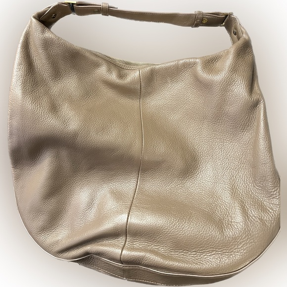 Tory Burch taupe hobo bag with gold accents